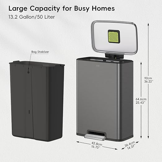 EKO Madison Gunmetal Stainless Steel 50 Liter/13.2 Gallon Step Trash Can - Image 2