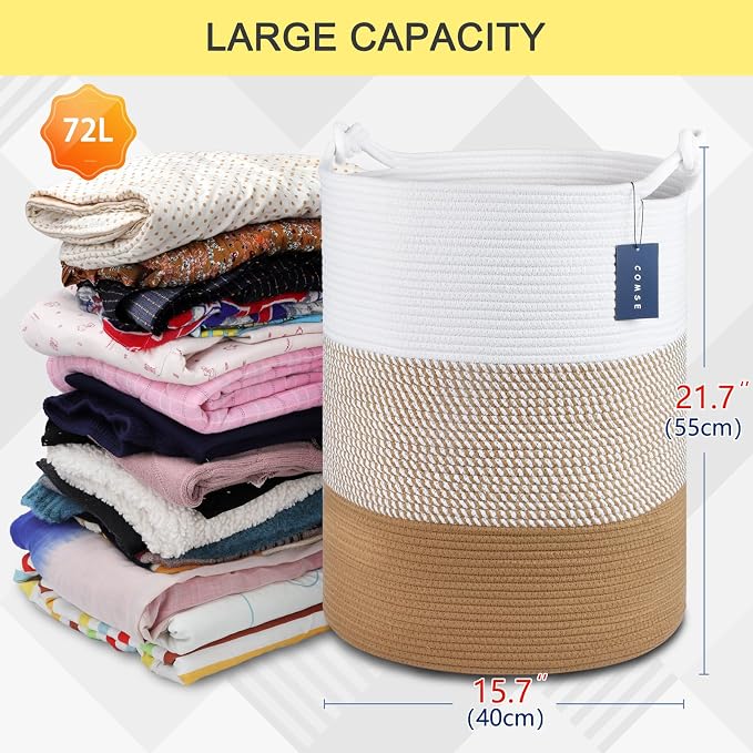 COMSE Extra Large Blanket Basket, Tall Woven Storage Basket, Nursery Hamper - Image 3