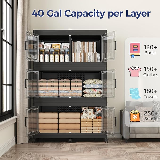 120GAL Storage Bins with Lid and Wheels, Stackable Closet Organizers and - Image 3