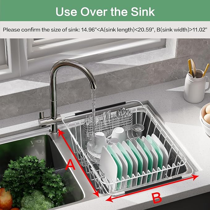 Large Sink Dish Drying Rack, Expandable 304 Stainless Steel Metal Dish Drainer - Image 4