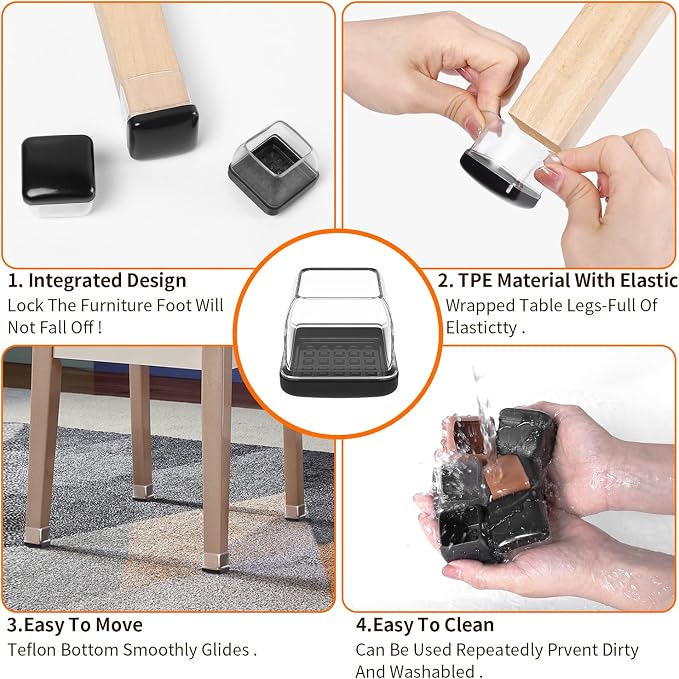 Ezprotekt 24 Pcs Clear Chair Leg Sliders - Image 3