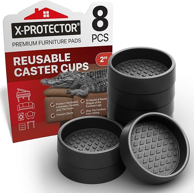 Furniture Cups X-PROTECTOR – 2" Caster Cups 8 PCS – Round Furniture Coasters – by X-Protector