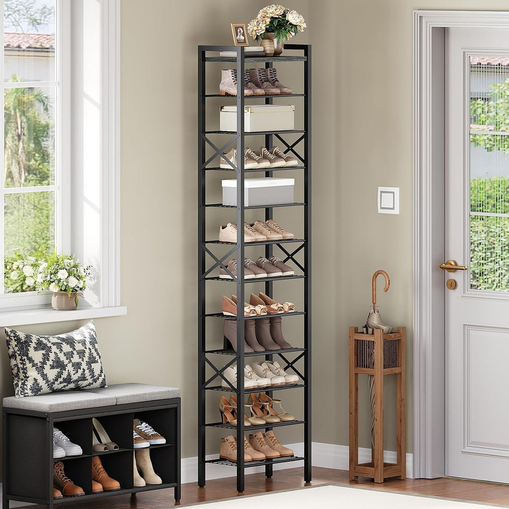 YATINEY 12-Tier Narrow Shoe Rack, Tall Shoe Rack for 12-24 Pairs, Slim Shoe S...
