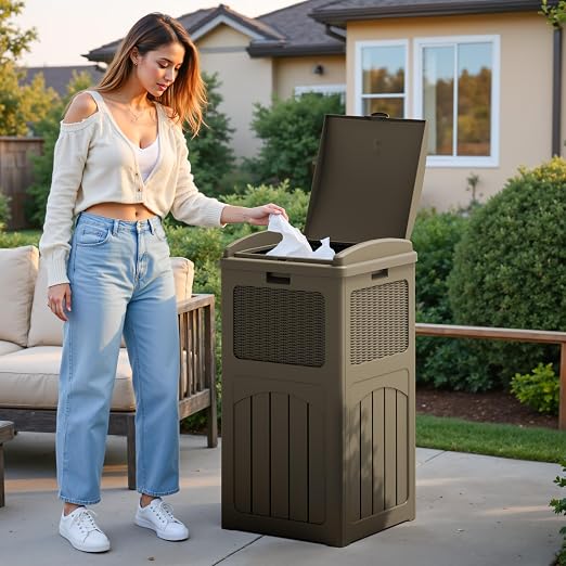 Flamaker 30 Gallon Trash Can, Resin Outdoor Garbage Can - Image 7