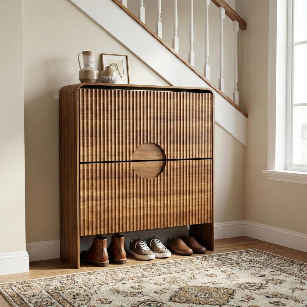 Slim Shoe Storage Cabinet for Entryway, Narrow Shoe Cabinet with 2 Tier Flip ...