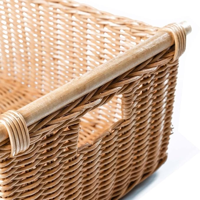 The Basket Lady Pole Handle Wicker Storage Basket, 18 in L x 14.5 in W x 9 in H - Image 4