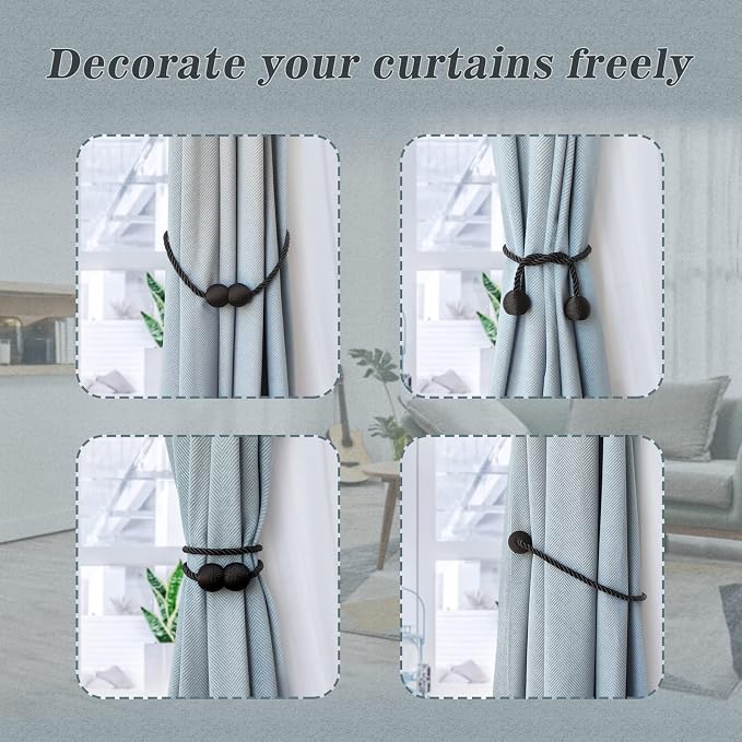 Hion Magnetic Curtain Tiebacks Black 2pcs, Curtain Tiebacks Buckles Holdbacks - Image 4