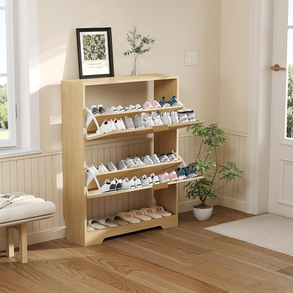 Garvee Shoe Storage Cabinet with 2 Flip Drawers,Slim Fluted Shoe Rack Cabinet...