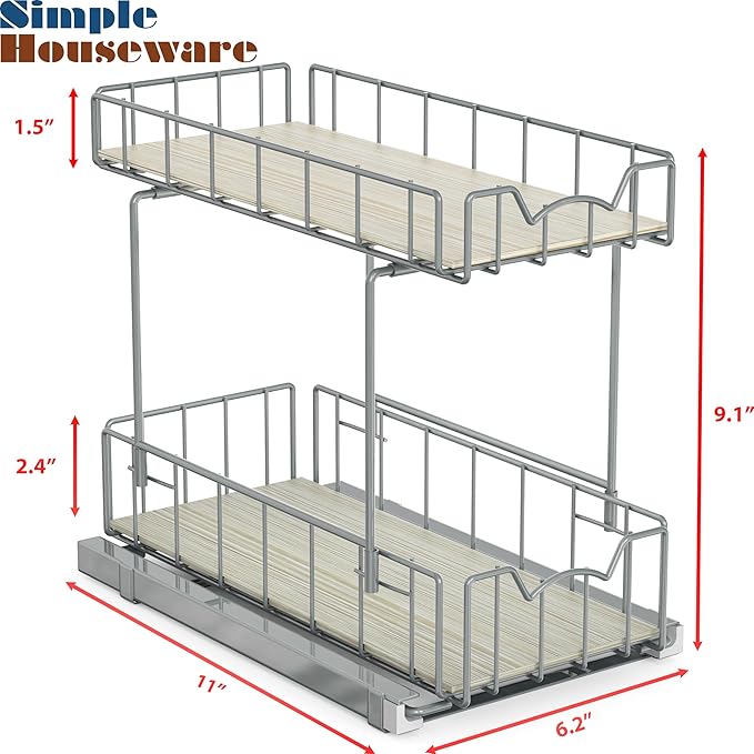 Simple Houseware 2-Tier Spice Rack Slide Out Wire Basket Drawer Organizer - Image 5