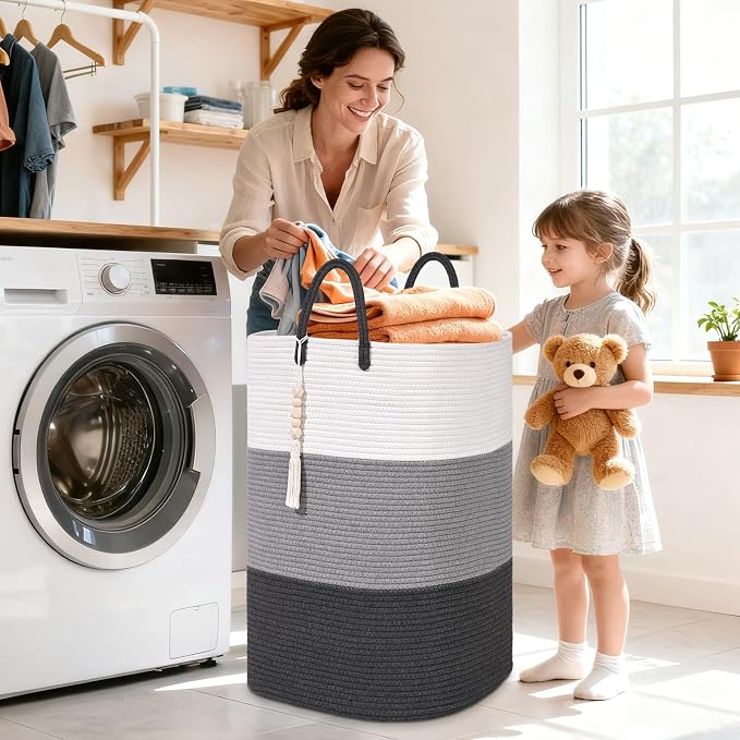 Woven Laundry Basket for Clothes, 100 L Large Rectangle Laundry Hampers - Image 2