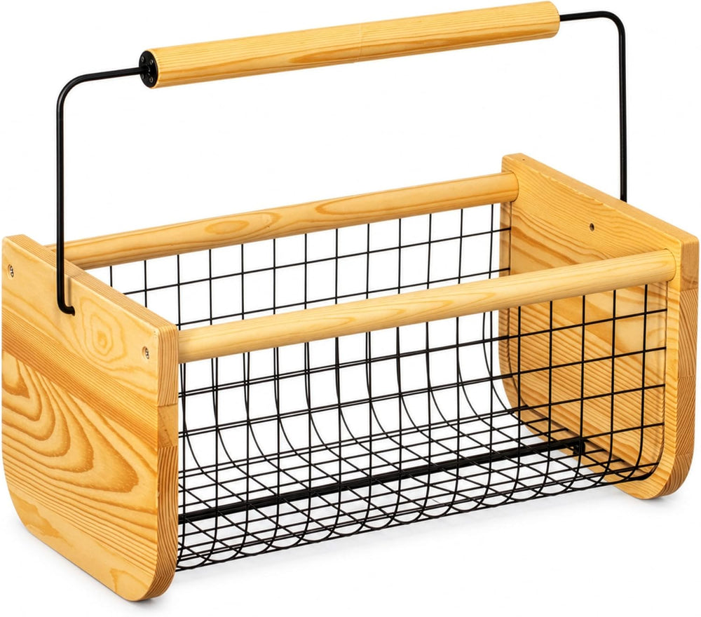 Gardenised Vintage Harvest Basket Pine Wood & Metal Mesh Wire Design Wood...