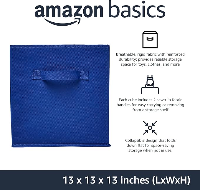 Amazon Basics Cube Organizer Storage Bins Handles, Collapsible Fabric - Image 2