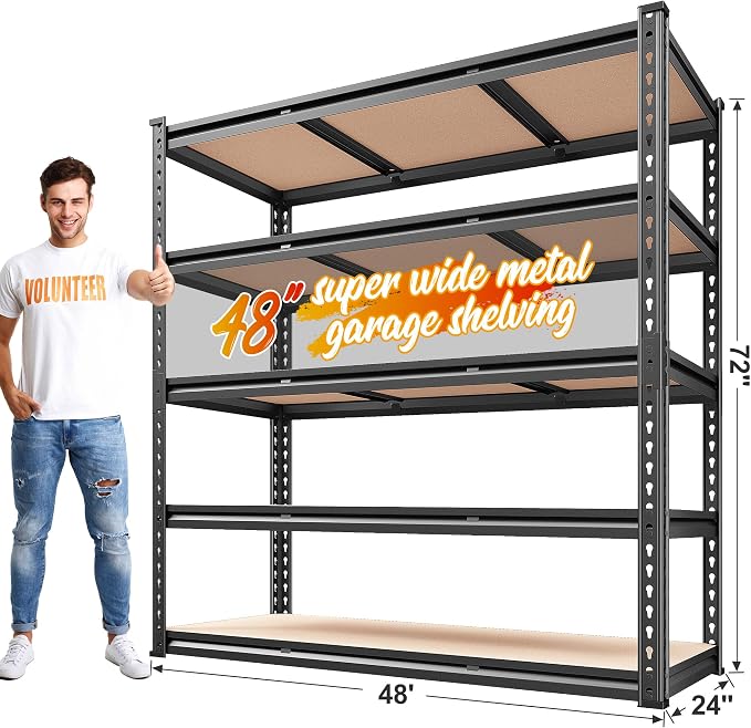 REIBII 48" W Garage Shelving Heavy Duty 3020LBS Storage Shelves 5 Tier Heavy - Image 2