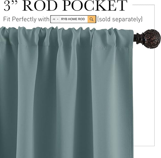 RYB HOME Blue Bedroom Curtains Room Darkening, Thermal Insulated Privacy Living - Image 2
