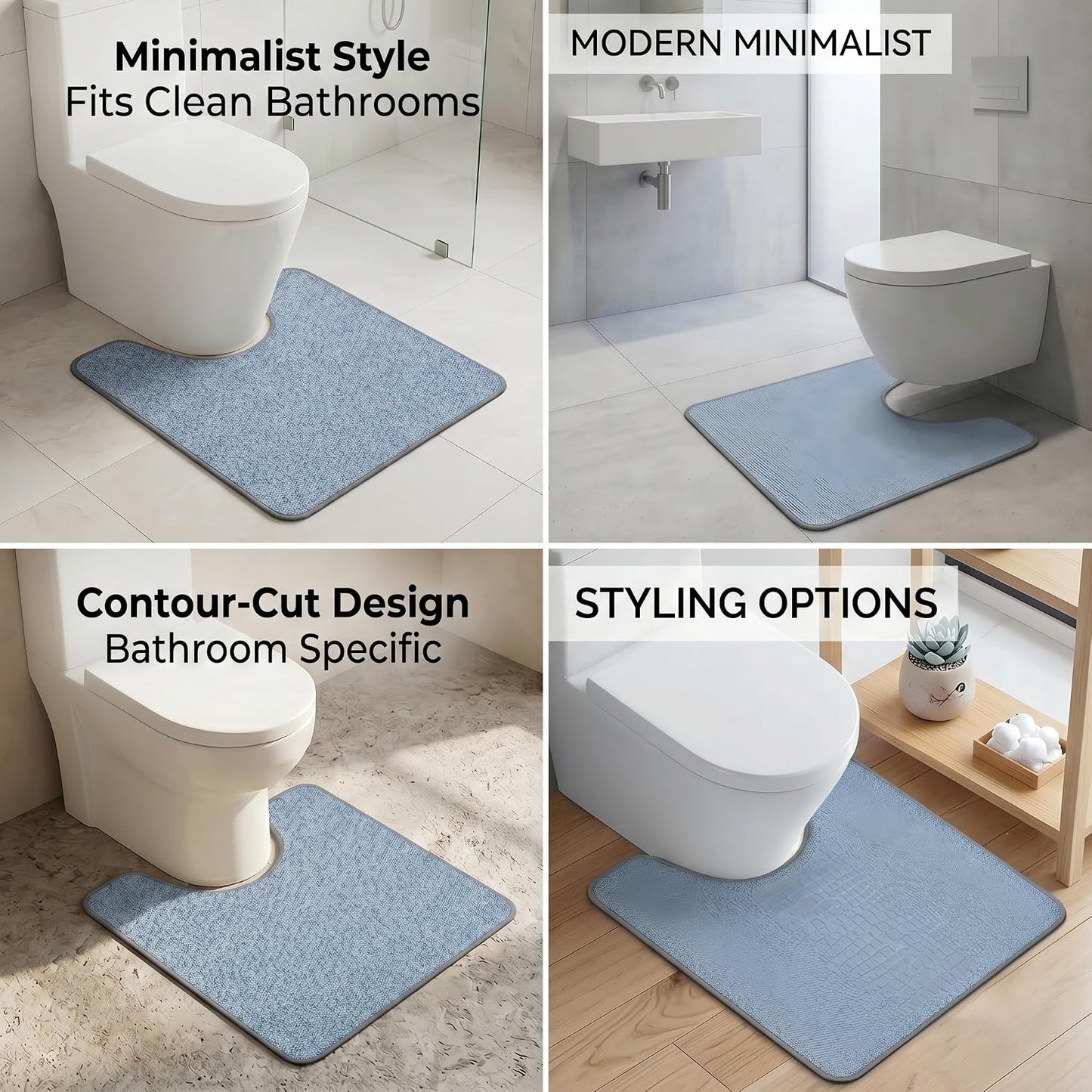Absorbent Bath Rug Mat for Oval Toilet Base,Soft Microfiber Contour Mats for Toilets, Quick Dry, Bathroom Decor, Non-Slip, U-Shape Blue