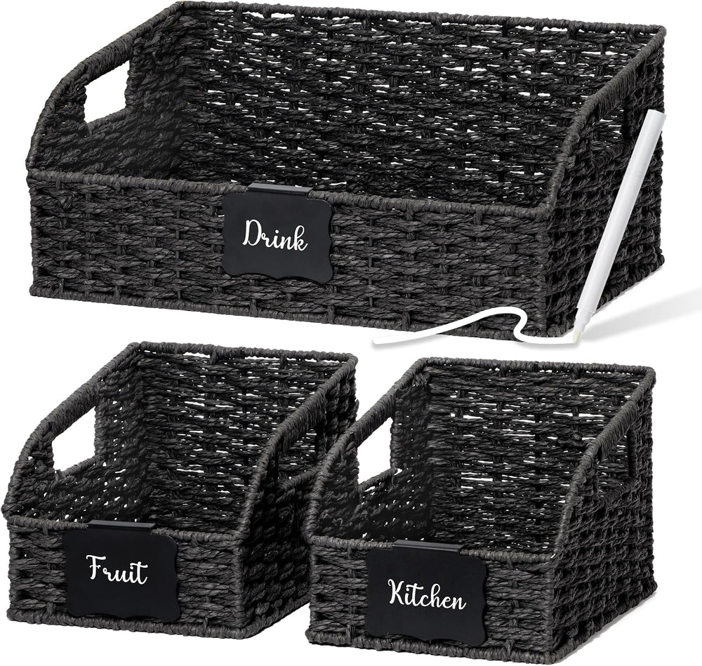 Pantry Baskets for Organizing,Wicker Storage organizers,3Pack,Black