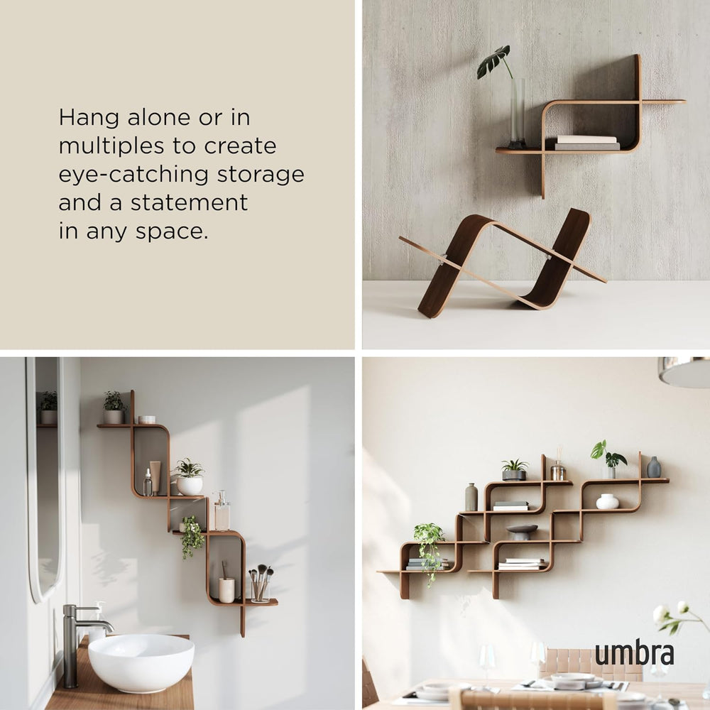 Umbra Montage Floating Wall Shelf, Wood Wall Mount Display Case, Walnut