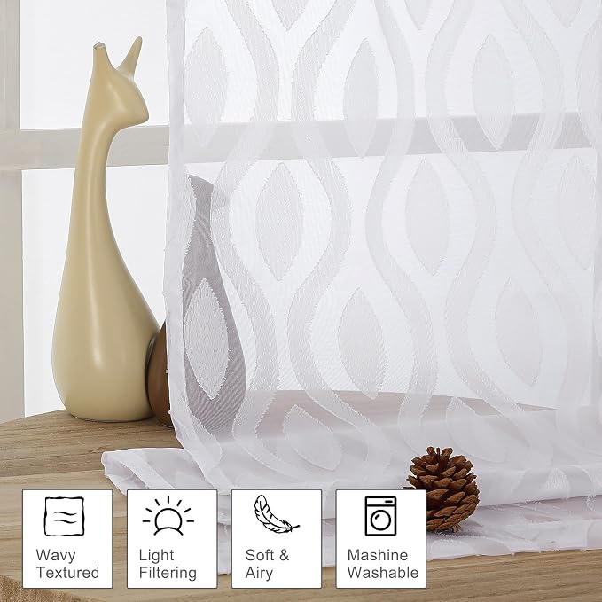Aiyufeng White Sheer Curtains 45 Inch Length 2 Panels Set, Farmhouse Clip - Image 2