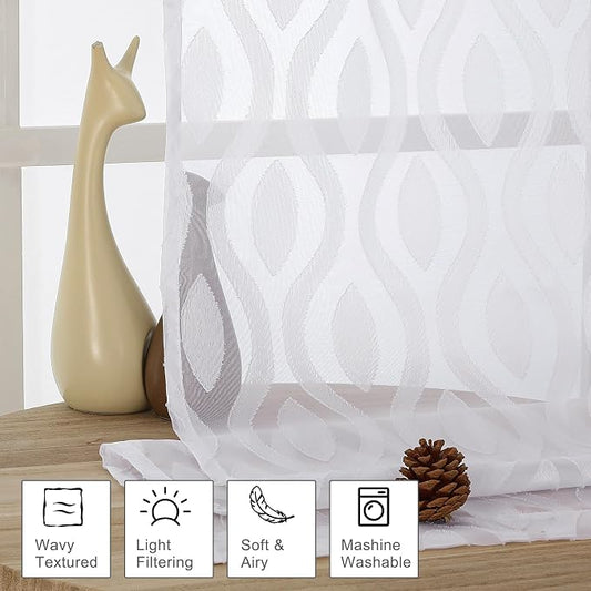Aiyufeng White Sheer Curtains 45 Inch Length 2 Panels Set, Farmhouse Clip - Image 2