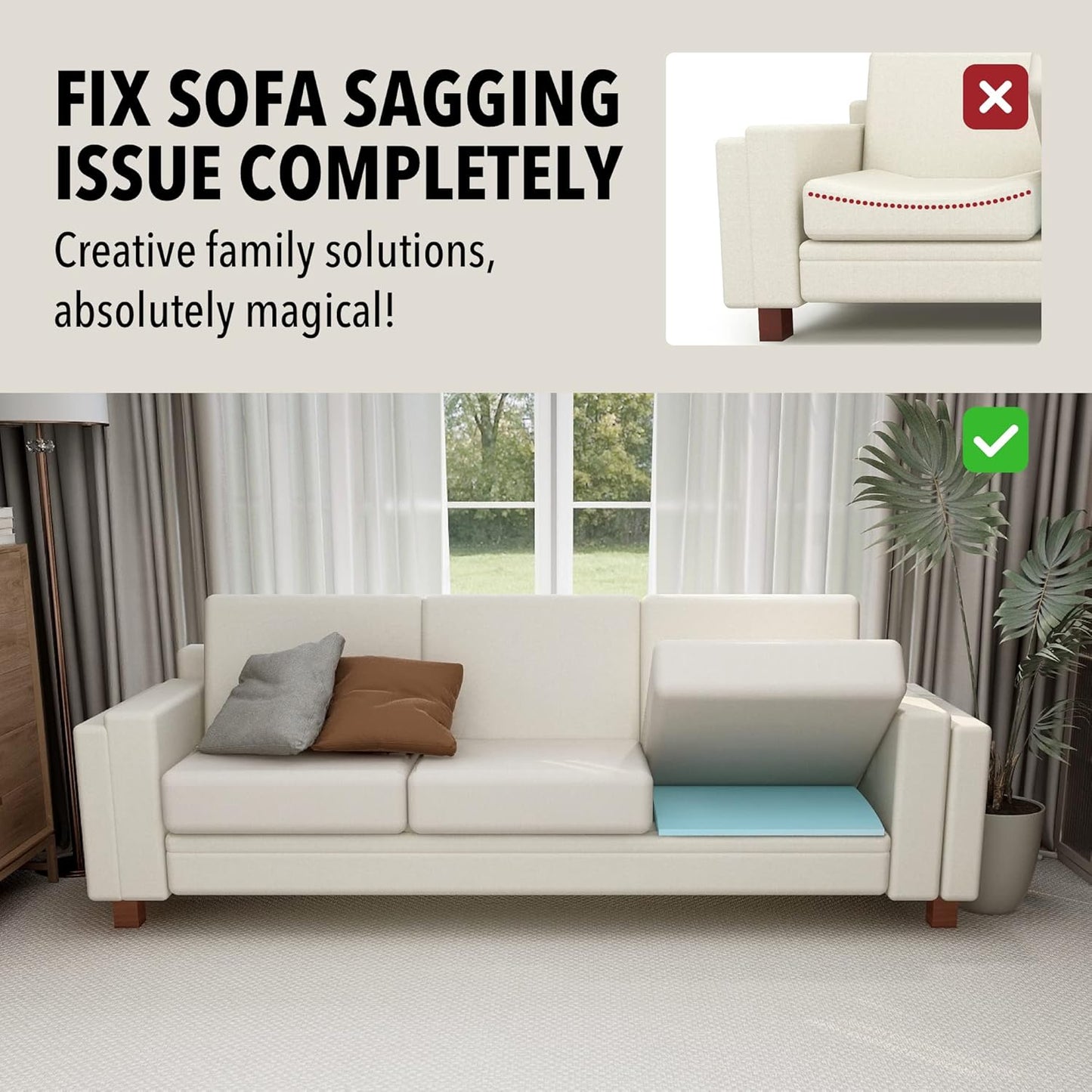 Tromlycs Couch Sofa Cushion Support for Sagging Seat Arched Furniture Seat Under Cushion Sag Repair Set of 3