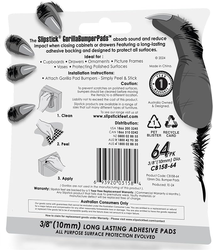 Slipstick GorillaBumperPads Premium Cabinet Door Bumpers 3/8” Round Non Slip - Image 5
