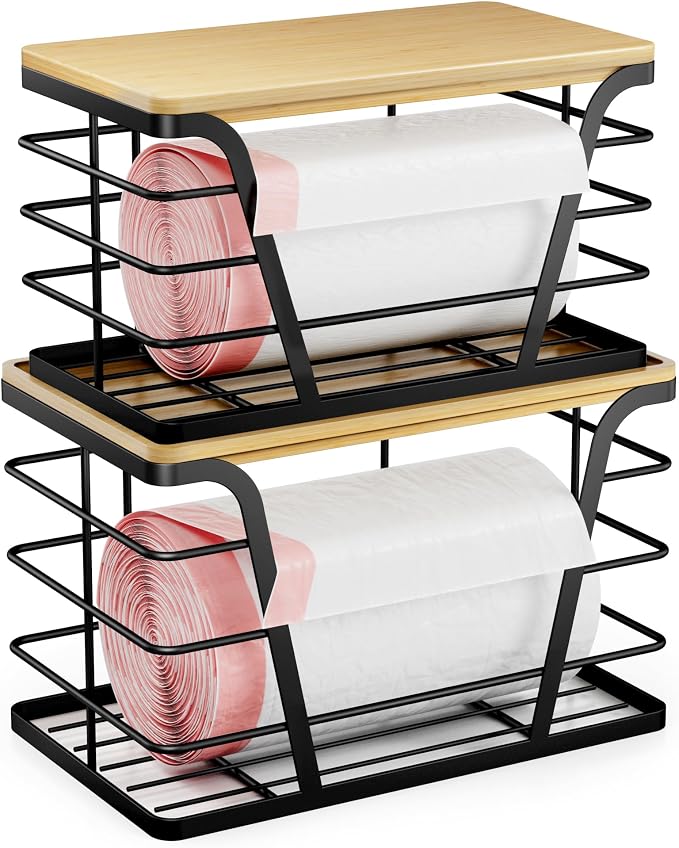 2 Pack Stackable Storage Laundry Kitchen Organizers, Wall Mount Trash Bag Holder by TrashBagHolder