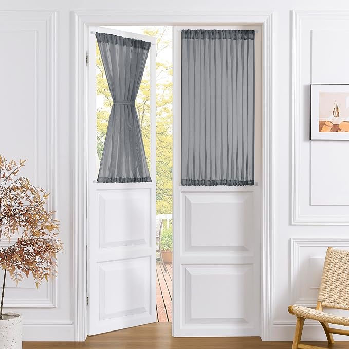 Tollpiz Short Sheer Door Curtains Closet Linen Textured Curtains Sheer Doorway by Tollpiz