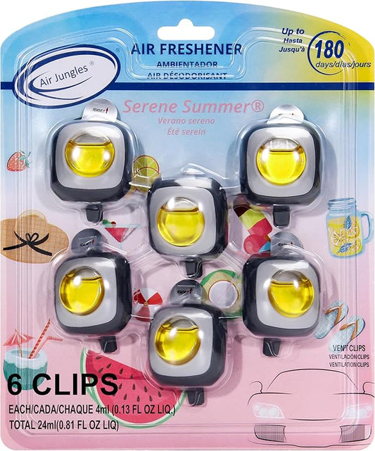 Air Jungles Serene Summer Scent Car Air Freshener Clip, 6 Vent Clips, 4ml Each by AirJungles