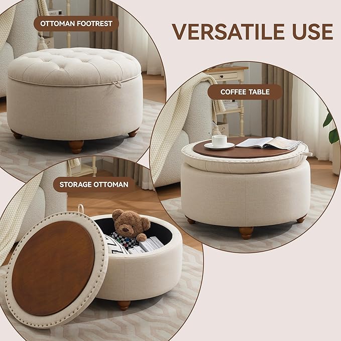 30Inch Round Storage Ottoman - Image 5