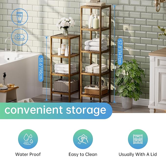SMIBUY Bathroom Storage Shelf, 4-Tier Bamboo Rack Organizer - Image 7