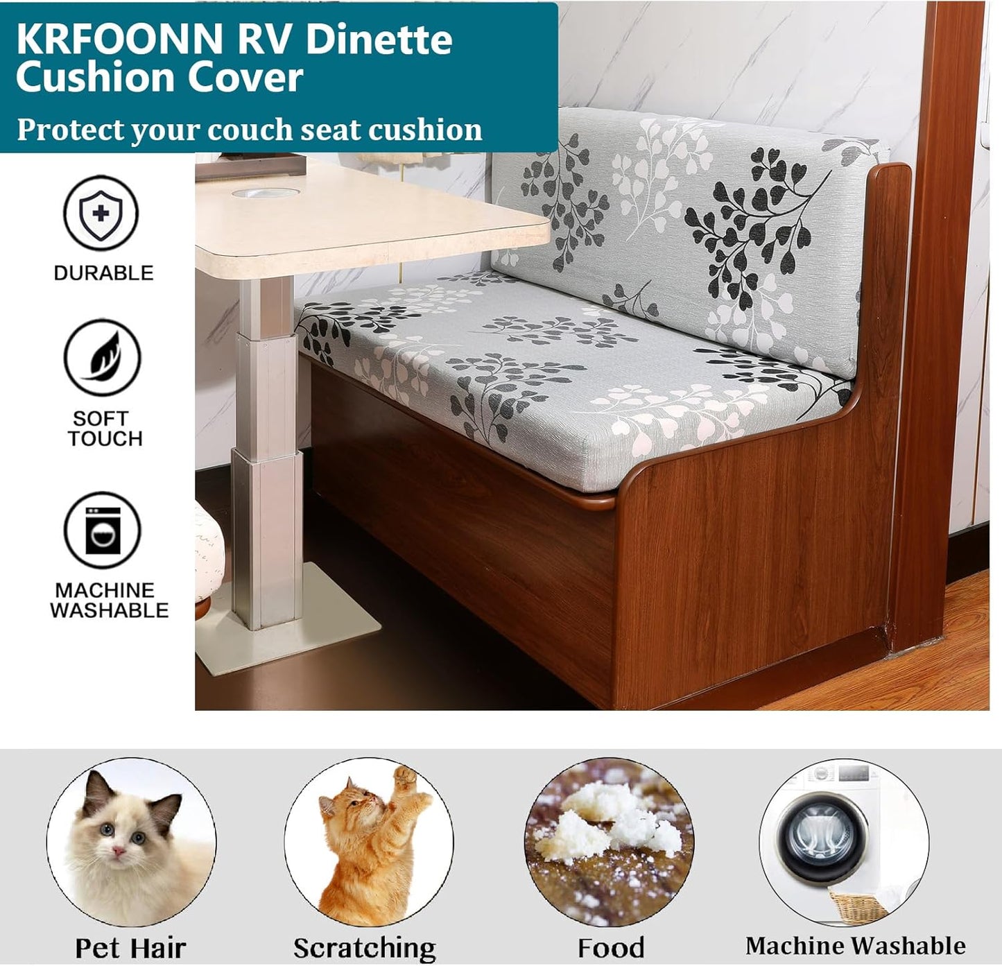 KRFOONN RV Dinette Cushion Covers Stretch Camper Cushions Cover Replacement Couch Cushion Slipcovers Washable Loveseat Slipcovers for Travel Trailer Couch (2 Backrest Cover & 2 Bench Cover, 01)