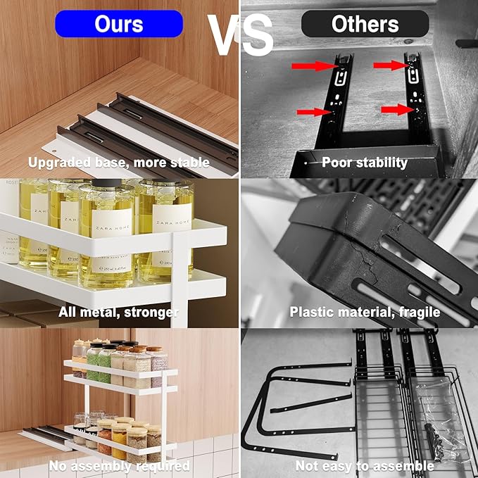 Pull Out Spice Rack Organizer for Cabinet, 2 Tier Metal Slide Out Seasoning - Image 5