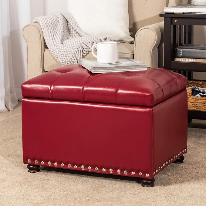 24'' Leather Storage Ottoman Rectangular Foot Rest Stool - Image 7