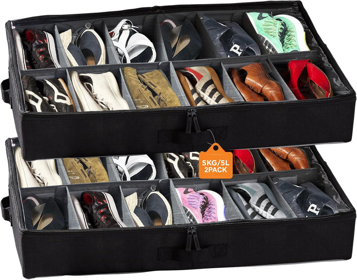 storageLAB Slim Under-Bed Storage Containers - Closet Organizers & Bins - 2-Pack Shoe Storage with Sturdy Handles - End-of-Bed Accessories - Shoe Organizer