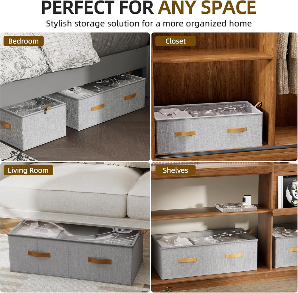 10inch 3 Pack Under Bed Storage Containers, 10 Inch Tall Underbed Clothes Sto...