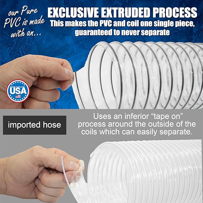 PVC Dust Collection Hose w/4 Thumbscrew Clamps, Puncture Resistant, Carbon - Image 5