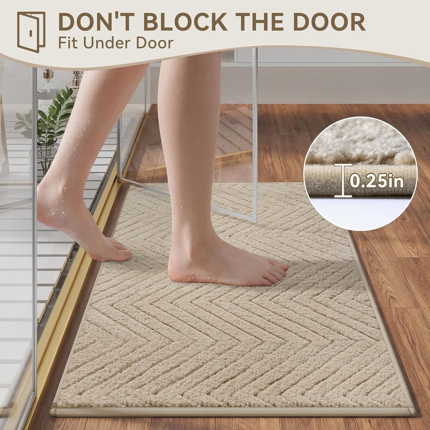 Bathroom Rugs Mat Quick Dry Absorbent Non Slip Bath Mat Bath Mats for Bathtub Mat Bathroom Carpet Fit Under Door Washable Floor Bath Rug Brown 24x36