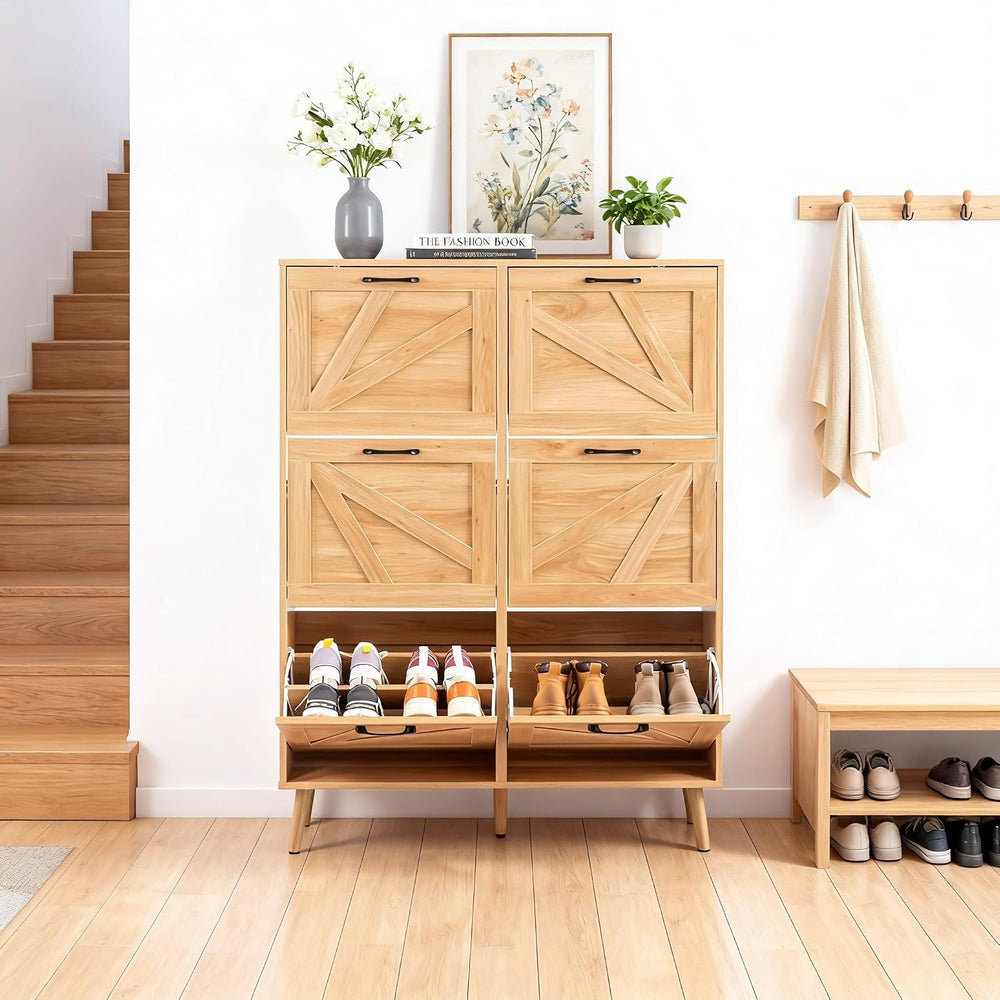 VINGLI 6 Flip Drawer Shoe Cabinet for Entryway, Rustic Shoe Storage Cabinet w...