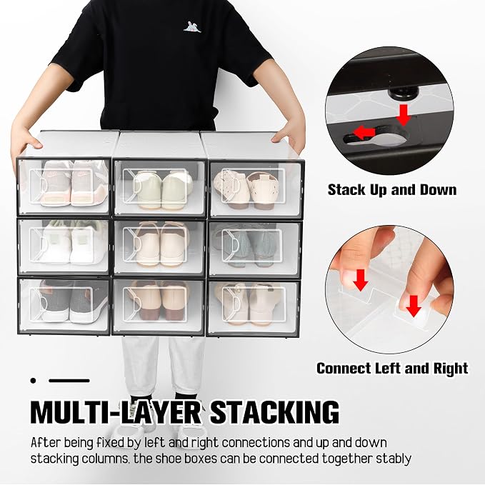 Kuject 15 Pack Shoe Storage Boxes, Connect Left and Right Shoe Boxes Case - Image 5