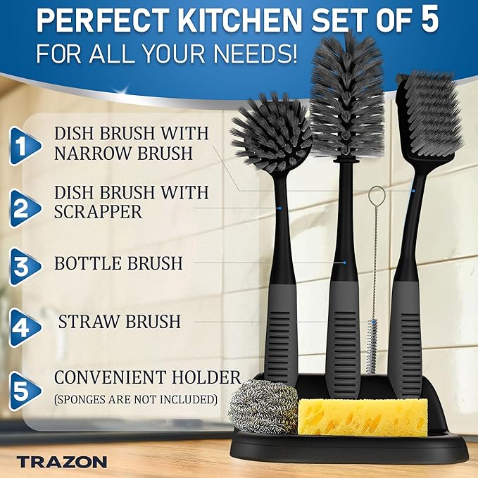 Dish Brush Set of 5 with Holder - Image 2