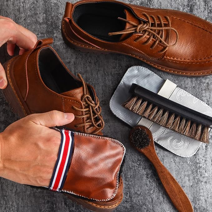 6 Pcs Horsehair Shine Shoes Brush Kit Polish Dauber Applicators Cleaning - Image 6
