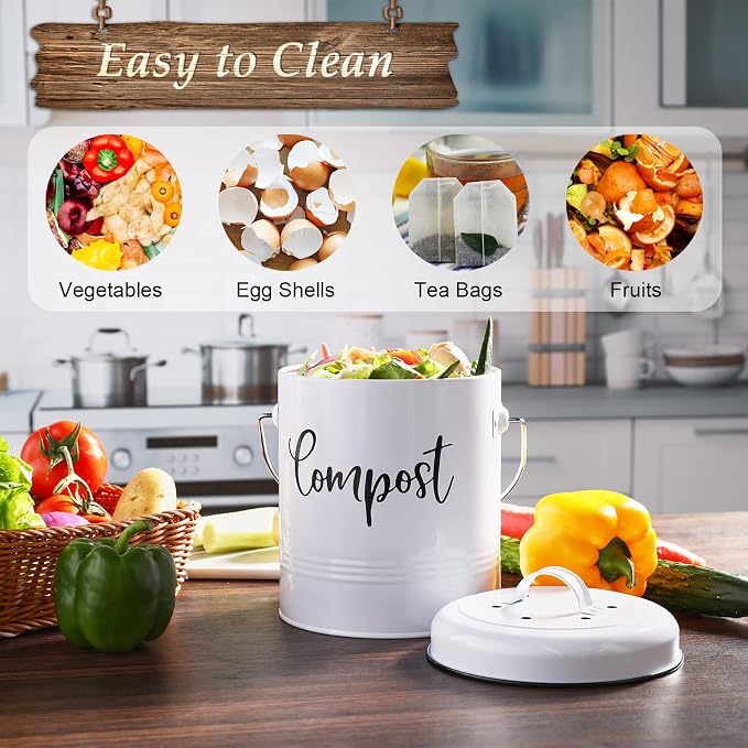Compost Bin Kitchen, 1.3 Gallon Farmhouse Kitchen Compost Bin Countertop - Image 4