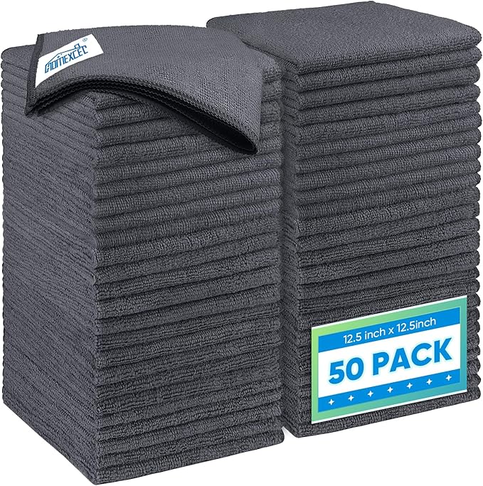 HOMEXCEL Grey Microfiber Cleaning Cloth 50 Pack, 12.5 x 12.5 inch Microfiber by HOMEXCEL