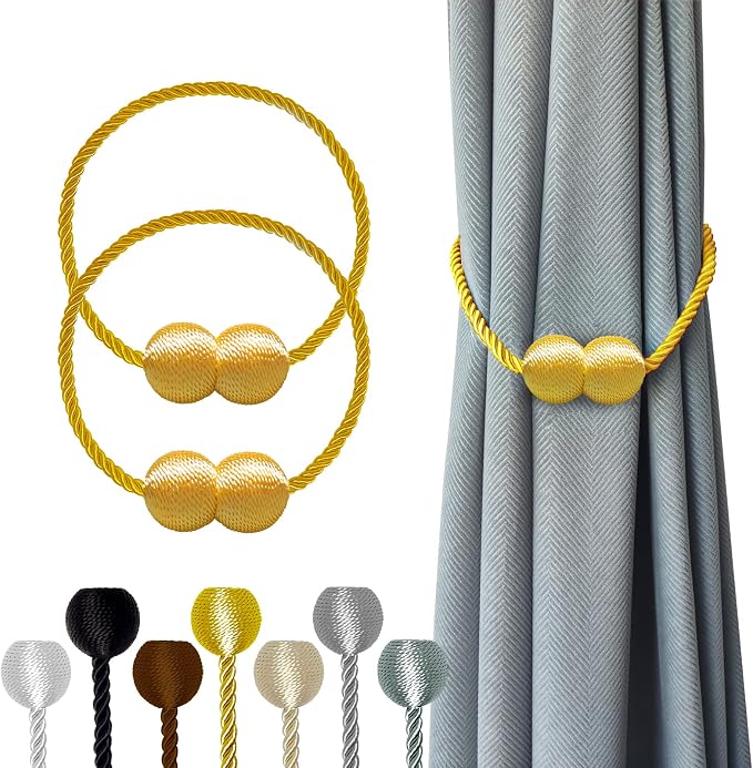 Hion Magnetic Curtain Tiebacks Golden 2pcs, Curtain Tiebacks Buckles Holdbacks by Hion