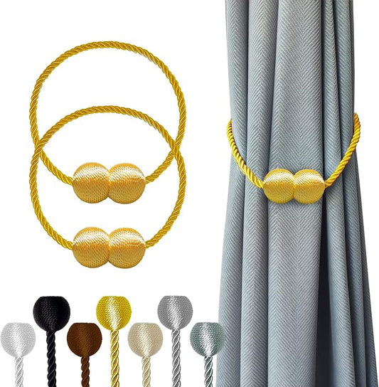 Hion Magnetic Curtain Tiebacks Golden 2pcs, Curtain Tiebacks Buckles Holdbacks by Hion