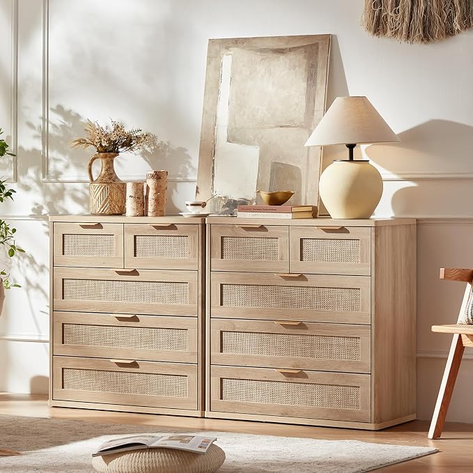 LEYAOYAO Rattan Dresser for Bedroom, 33.5" Tall Chest of Drawers, Modern 5 - Image 2