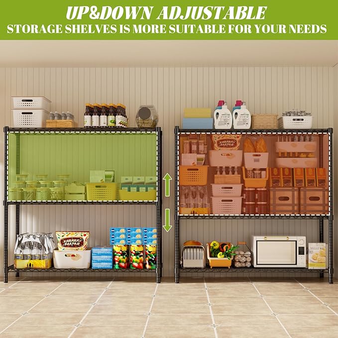 Storage Shelves, 3-Tier Adjustable Metal Industrial Utility Shelf Rack - Image 5