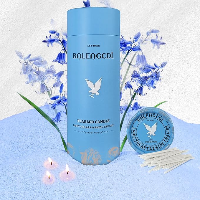 Bluebell Scented Light Blue Pearled Candle 18oz Luxury Sand Candle Granulated by ZECHKAVAA
