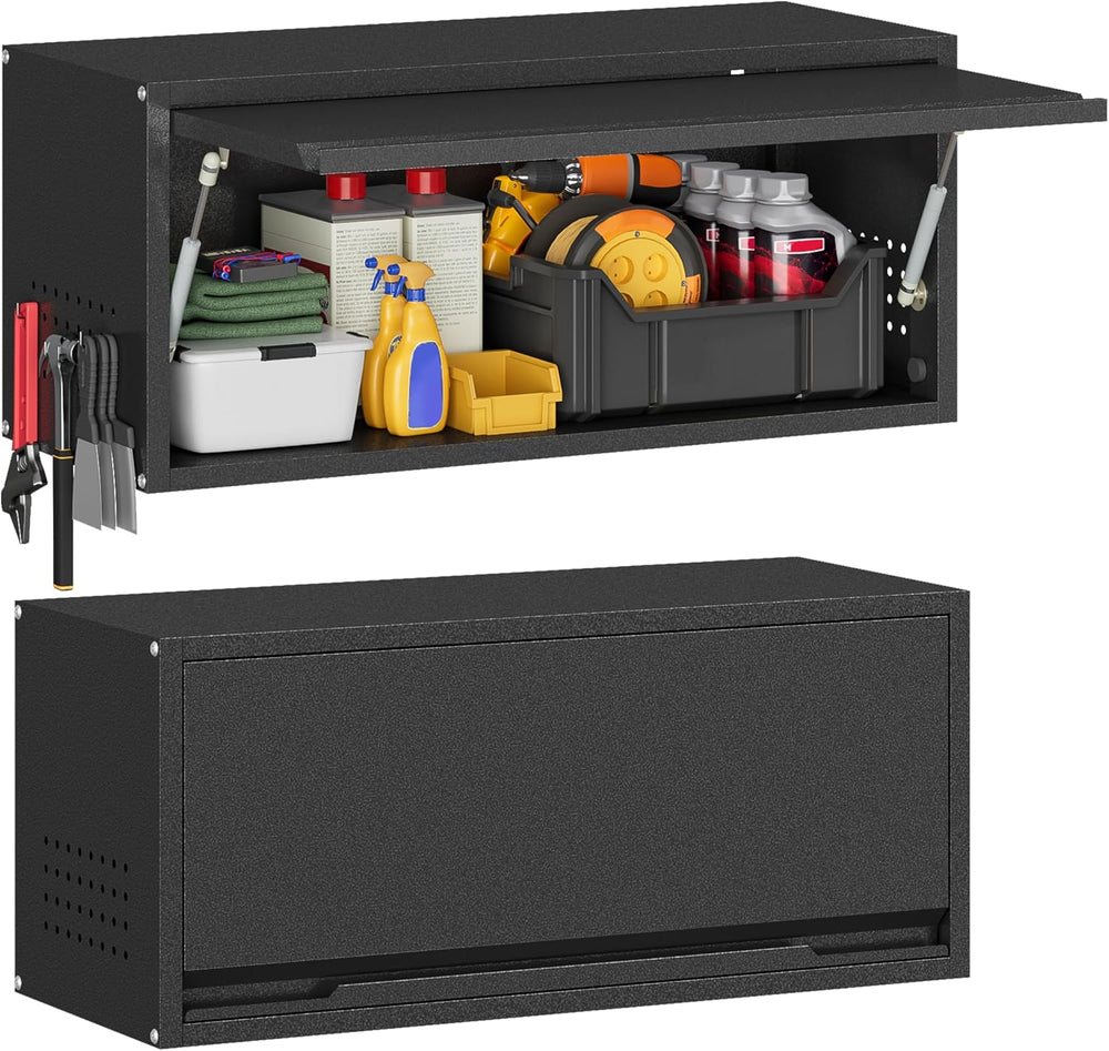 Metal Garage Wall Cabinet with Up-Flip Door,Wall-Mounted Steel Storage Cabine...