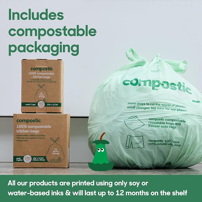 Compostic Home Compostable Trash Bags, 3 Gallon Small Kitchen Rubbish Bags - Image 6
